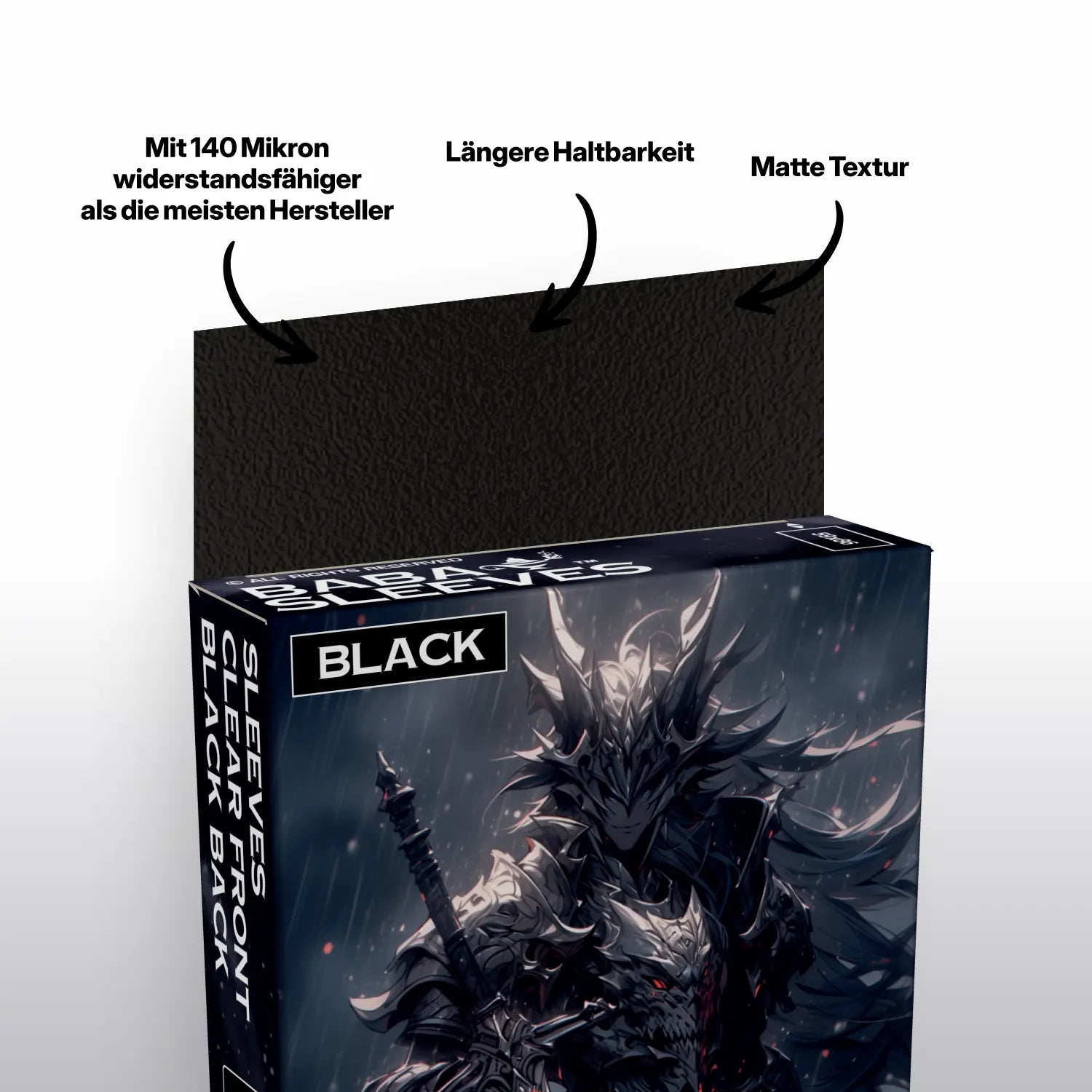 Nahaufnahme Verpackung und schwarze black Kartenhülle Japanese Size für Yu-Gi-Oh Sammelkarten