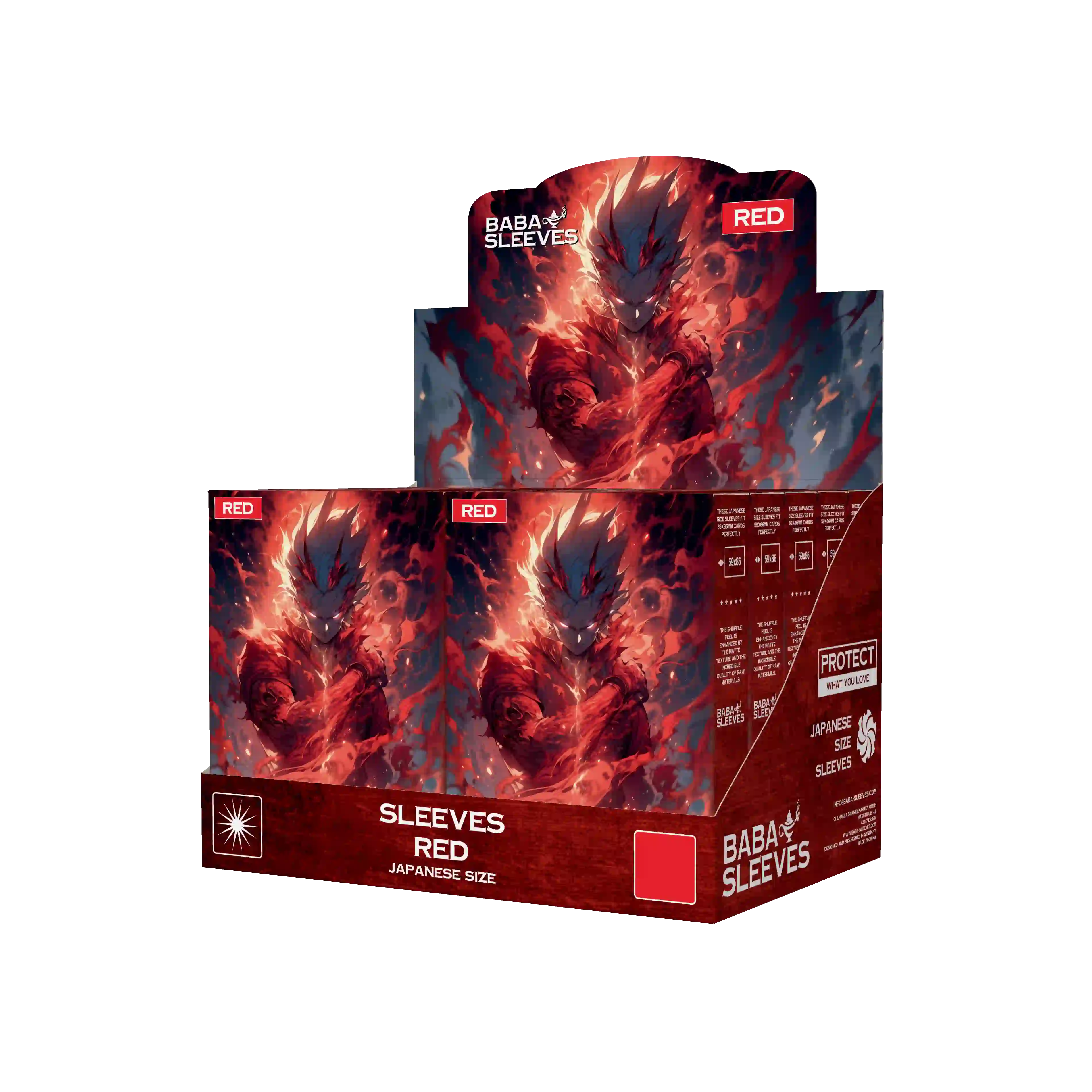 Display Box seitliche Ansicht rote red Yu-Gi-Oh Sleeves Japanese Size Verkaufsaufsteller