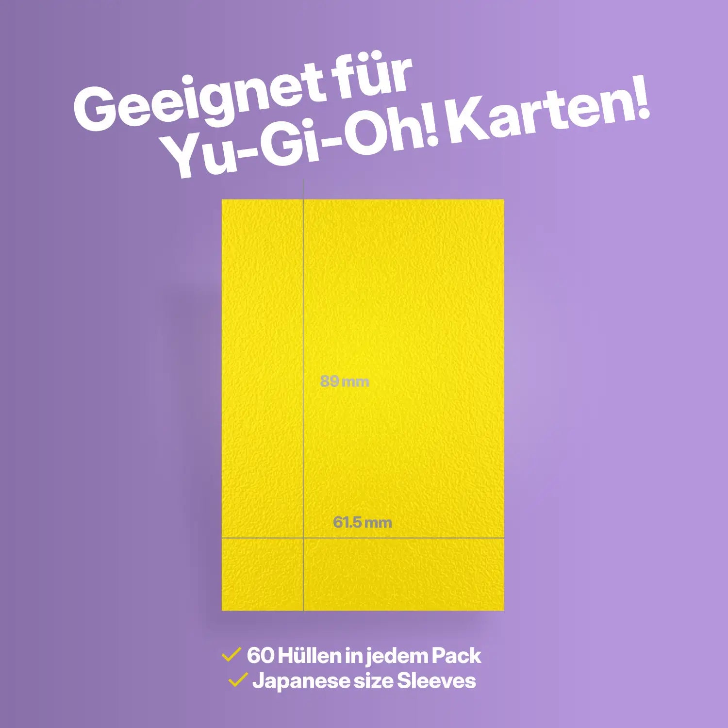 Gelbe Kartenhüllen Sleeves geeignet für Yu-Gi-Oh! Sammelkarten Japanese Size Übersicht größe messen