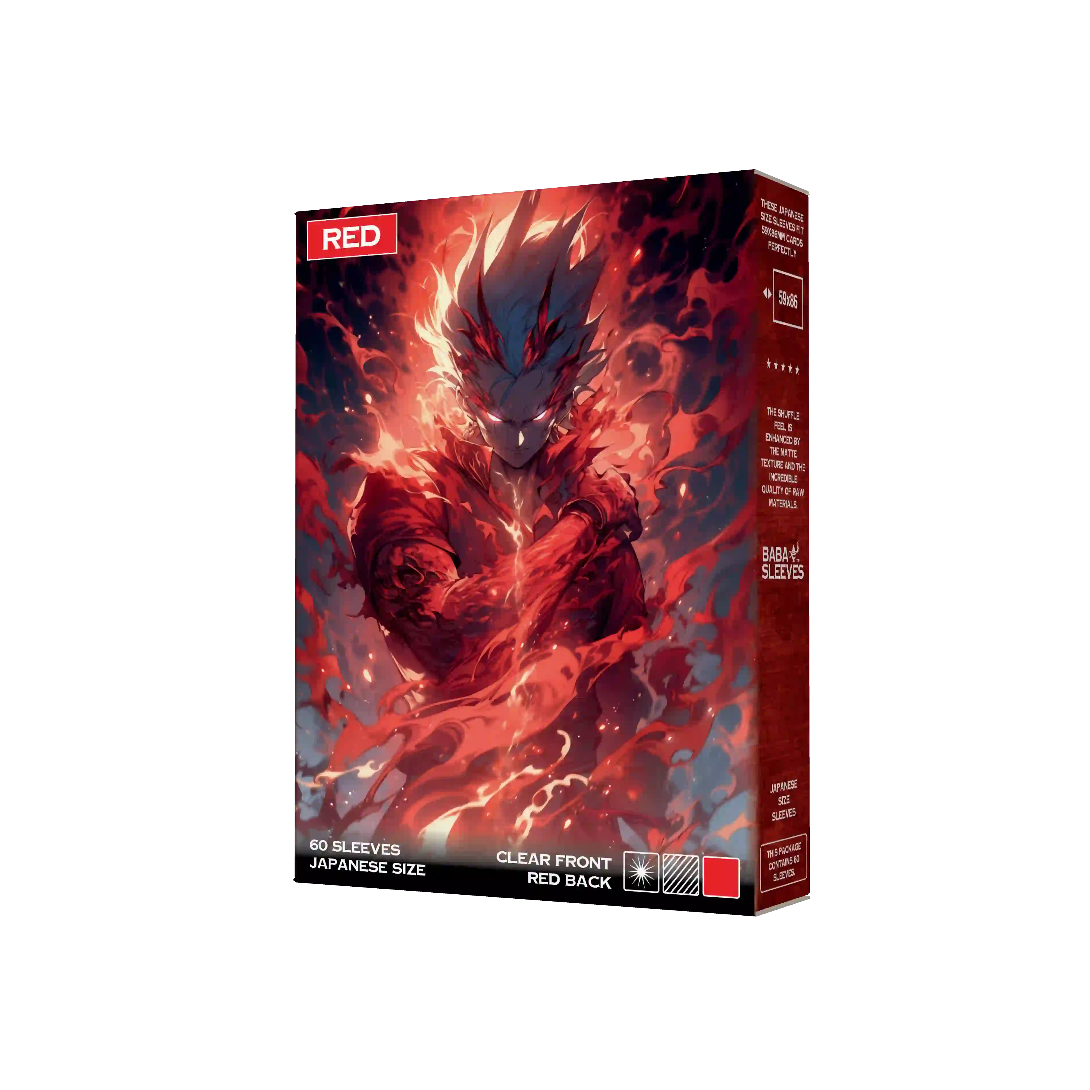 Verpackung rote red Yu-Gi-Oh Kartenhüllen Japanese Size 60 Stück seitliche Frontansicht