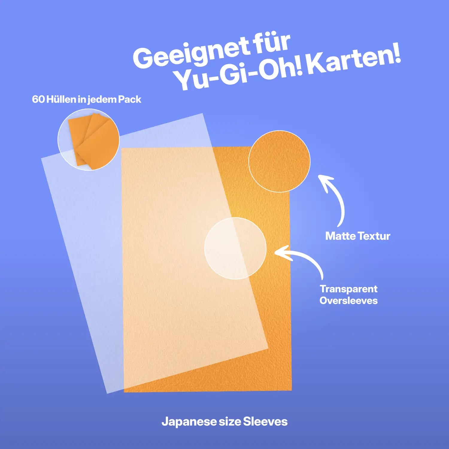 Orangene Kartenhüllen Sleeves geeignet für Yu-Gi-Oh Sammelkarten Japanese Size Übersicht