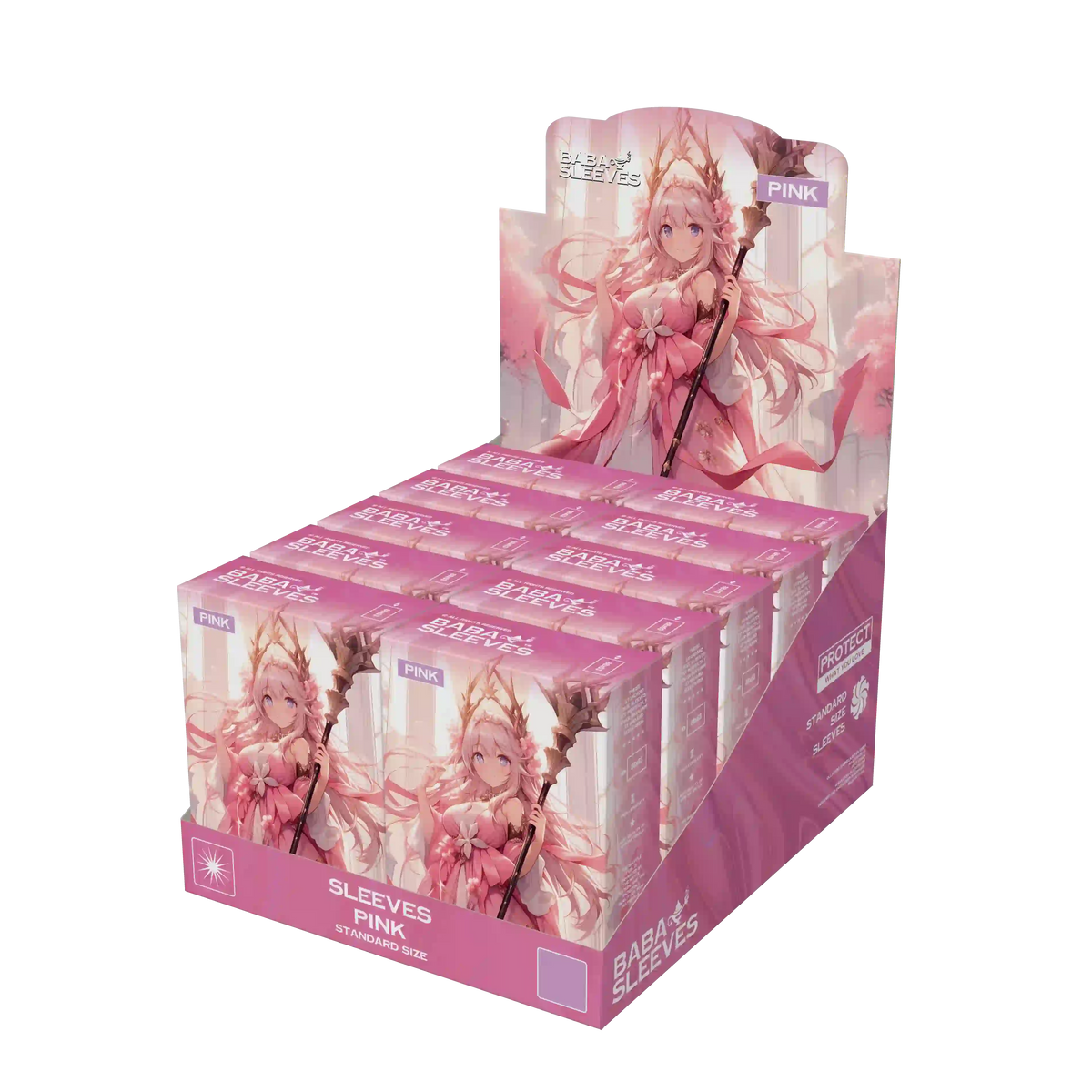 Display box mit 10 Packungen pinke Kartenhüllen Standard Size, Großpackung Sammelkarten Sleeves 66x91mm für TCG Händler und Sammler