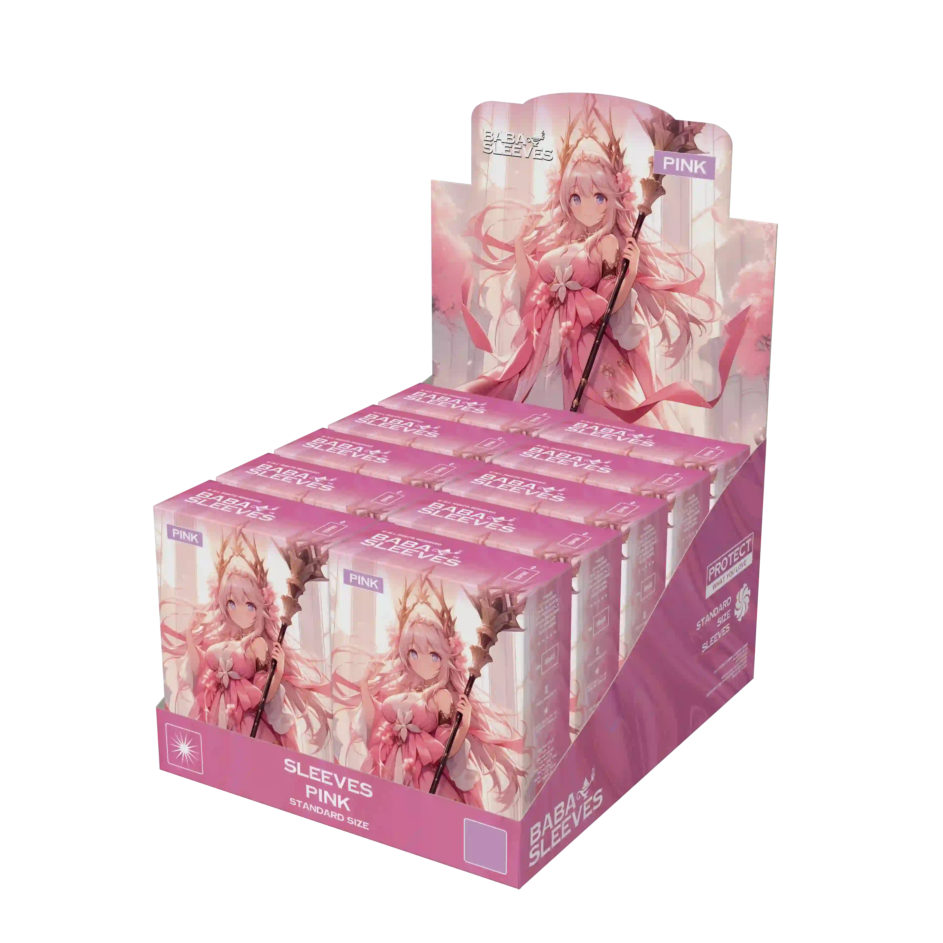 Display box mit 10 Packungen pinke Kartenhüllen Standard Size, Großpackung Sammelkarten Sleeves 66x91mm für TCG Händler und Sammler