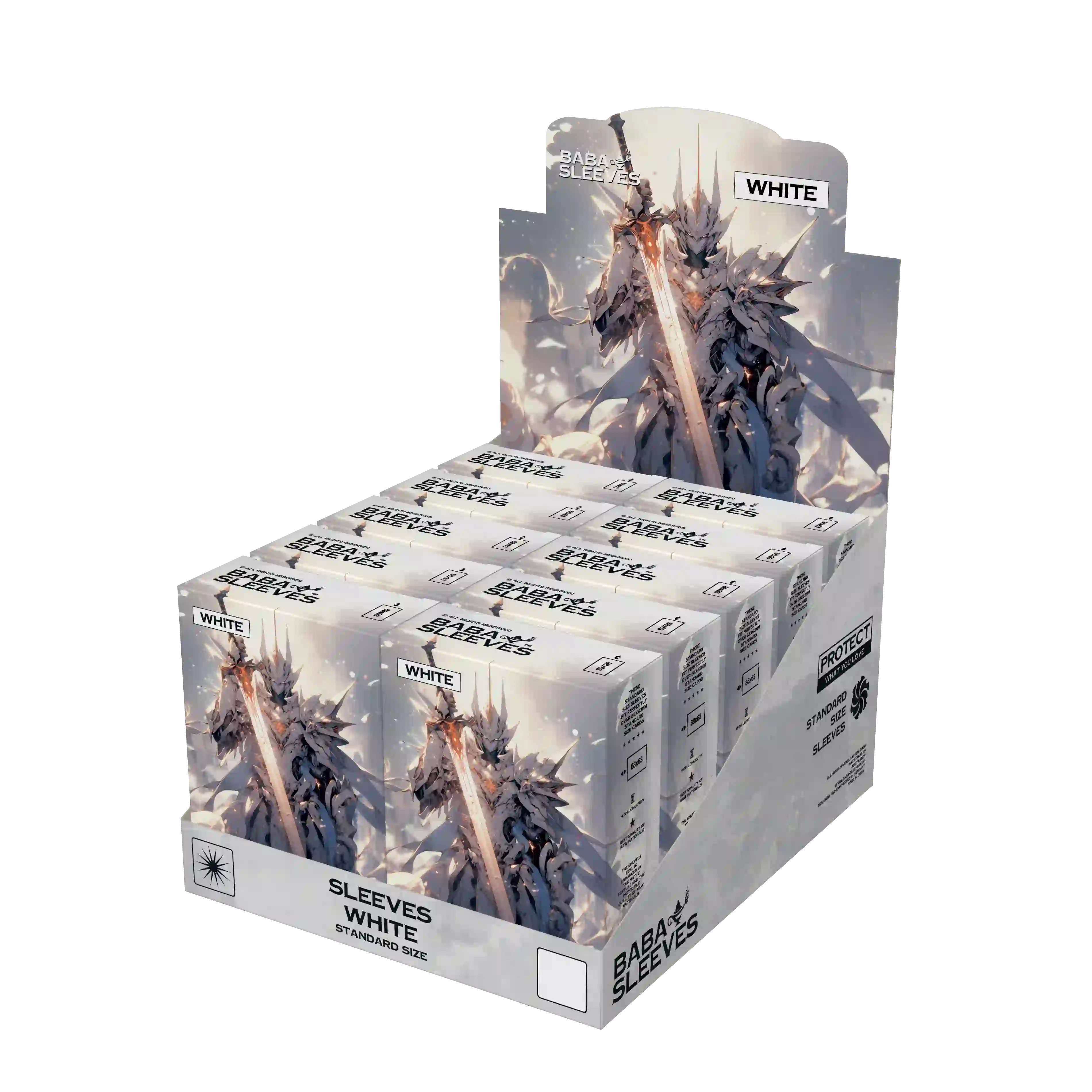 Display mit 10 Packungen weiss Kartenhüllen Standard Size, Großpackung Sammelkarten Sleeves 66x91mm für TCG Händler und Sammler