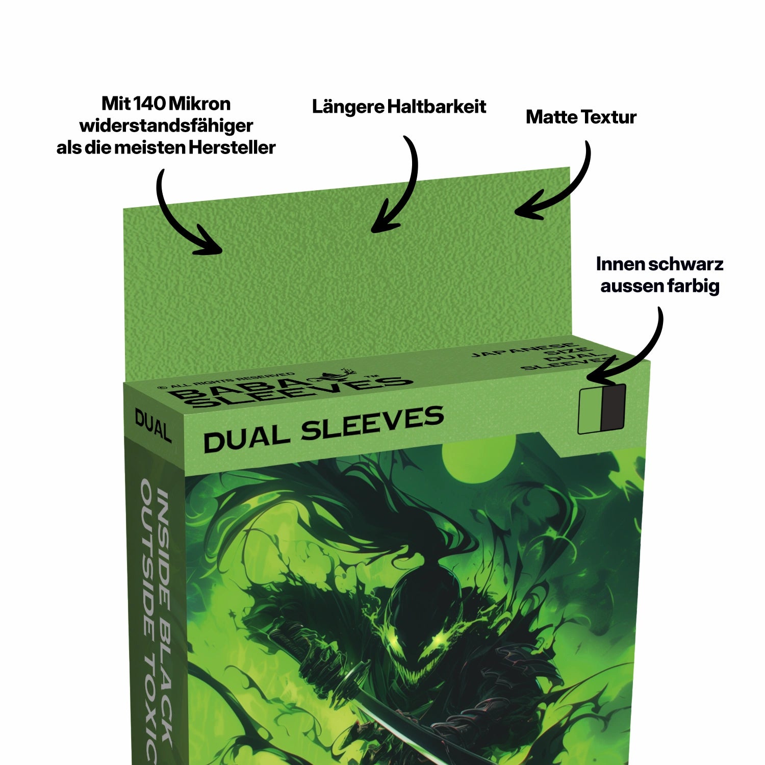 Grüne Yu-Gi-Oh! Dual Sleeves japanische Größe – 100% blickdicht, innen schwarz, Premium TCG Kartenhüllen für Turnierspieler