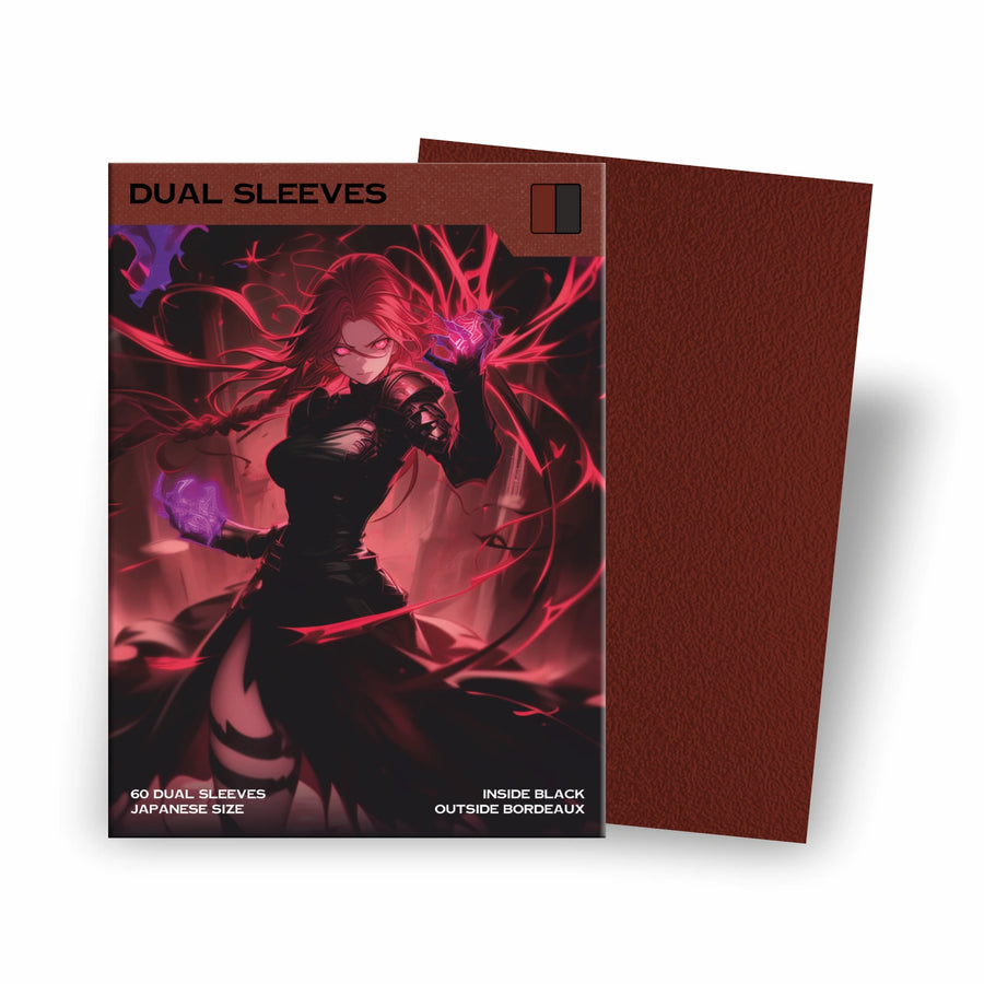 Japanese Size Dual Sleeves Rot Bordeaux für Yu-Gi-Oh! – matte, blickdichte Kartenhüllen mit schwarzer Innenseite, 100% turniersicher