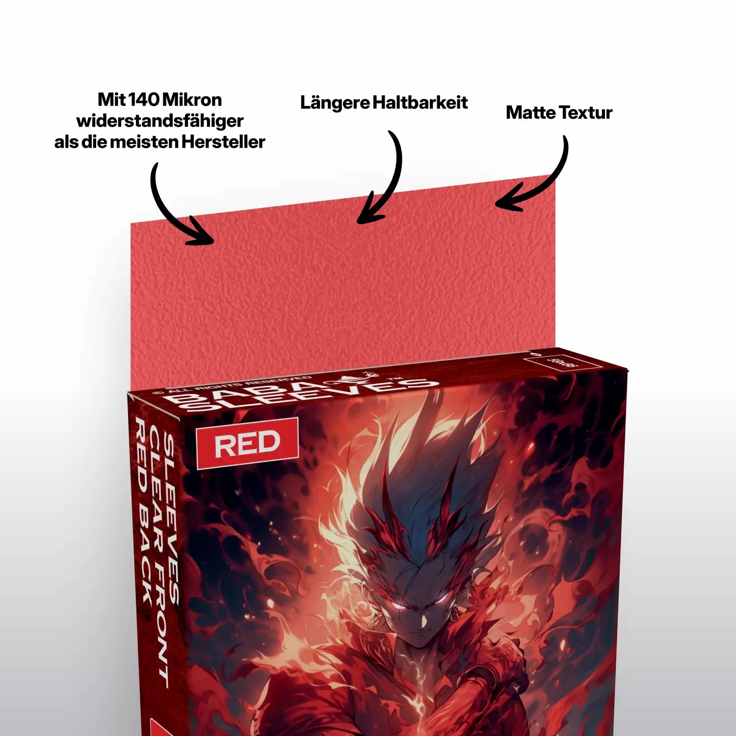 Nahaufnahme Verpackung und rote Kartenhülle Japanese Size für Yu-Gi-Oh Sammelkarten