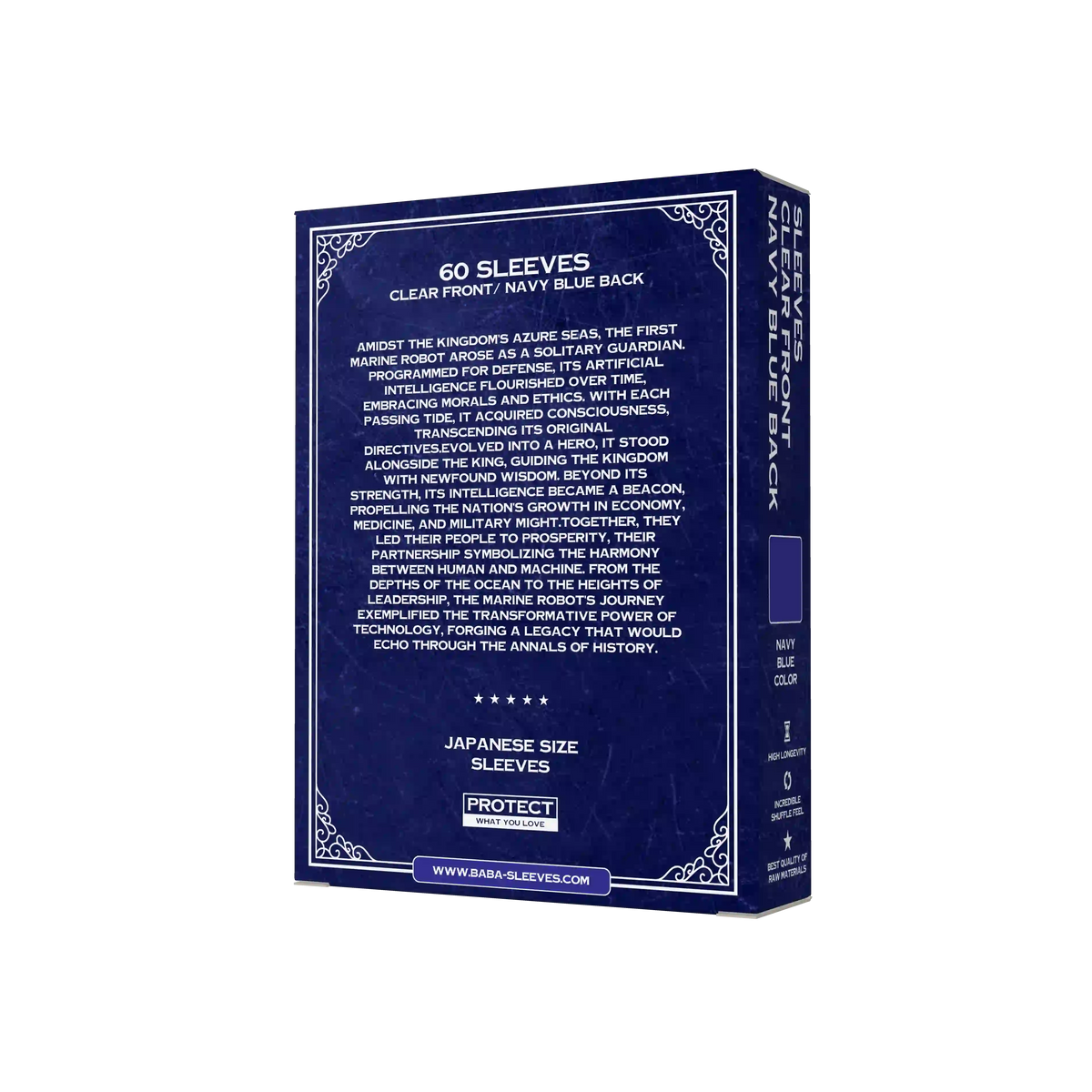 Rückseite der Verpackung marineblaue Yu-Gi-Oh Sleeves 60 Stück Japanese Size mit Produktinfo