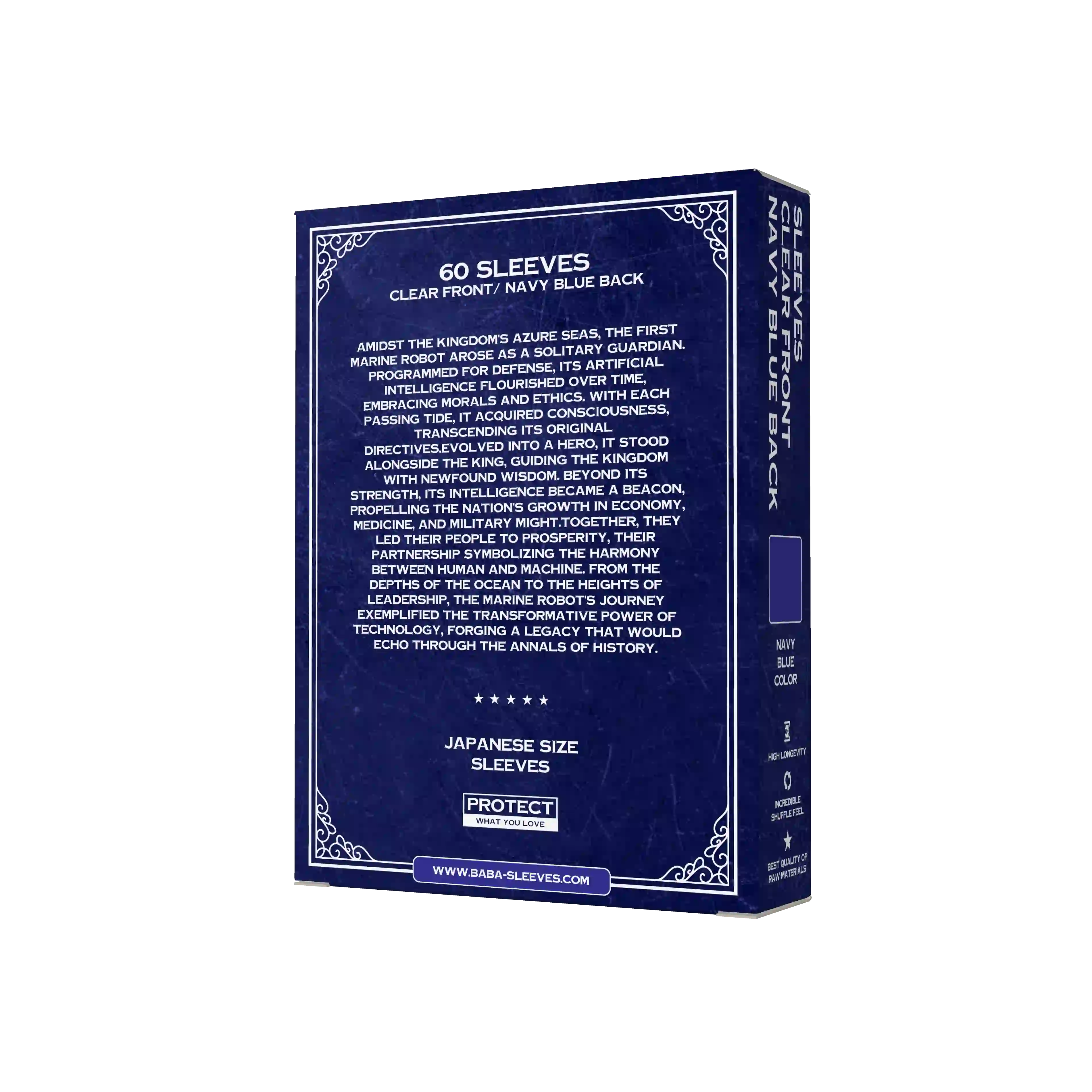 Rückseite der Verpackung marineblaue Yu-Gi-Oh Sleeves 60 Stück Japanese Size mit Produktinfo