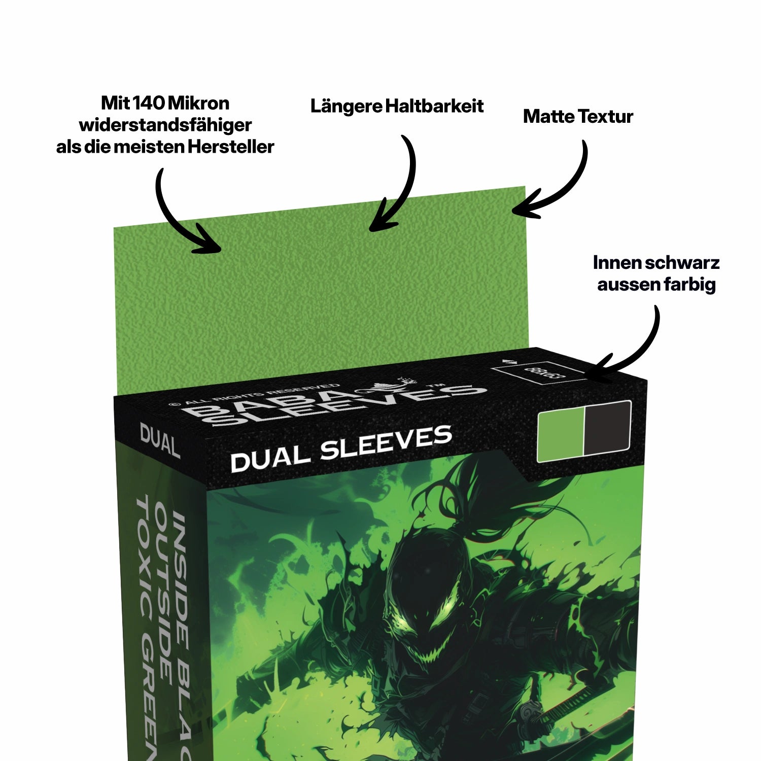 Grüne Dual Sleeves für Sammelkarten – matte, 100% blickdichte TCG Kartenhüllen turnierlegal für Pokémon TCG, MTG und One Piece