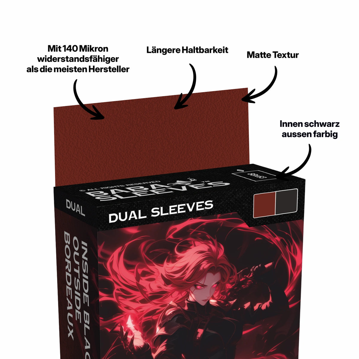 Rote Bordeaux Dual Sleeves für Sammelkarten – matte, 100% blickdichte TCG Kartenhüllen turnierlegal für Pokémon TCG, MTG und One Piece