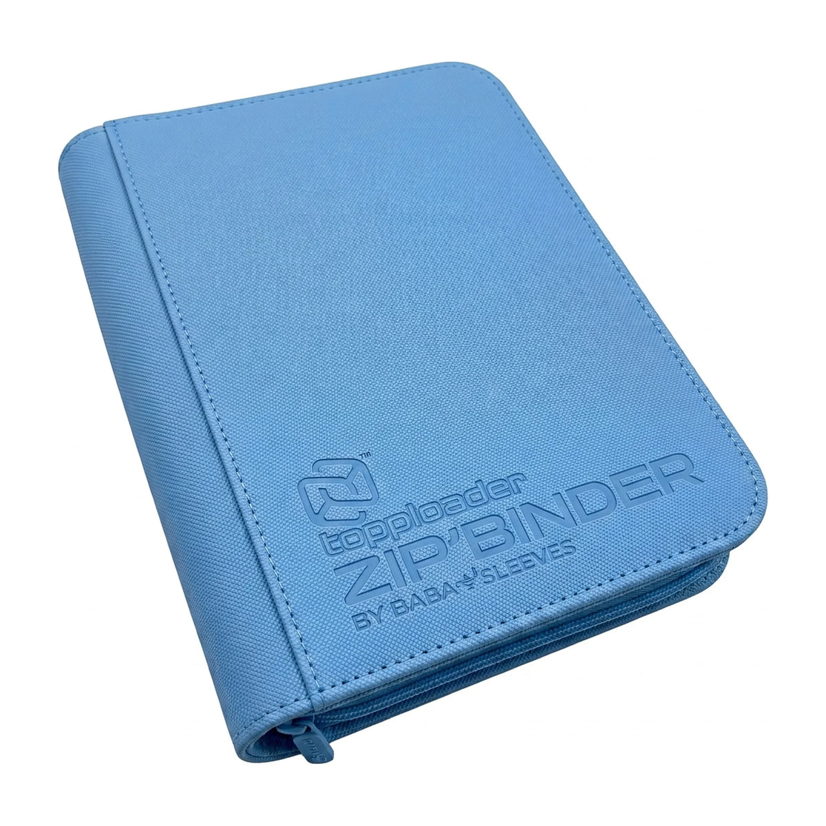 toploader binder hellblau für sammelkarten pokemon, yu-gi-oh!, one piece, magic the gathering für wertvolle karten mit toploader liegend closeup