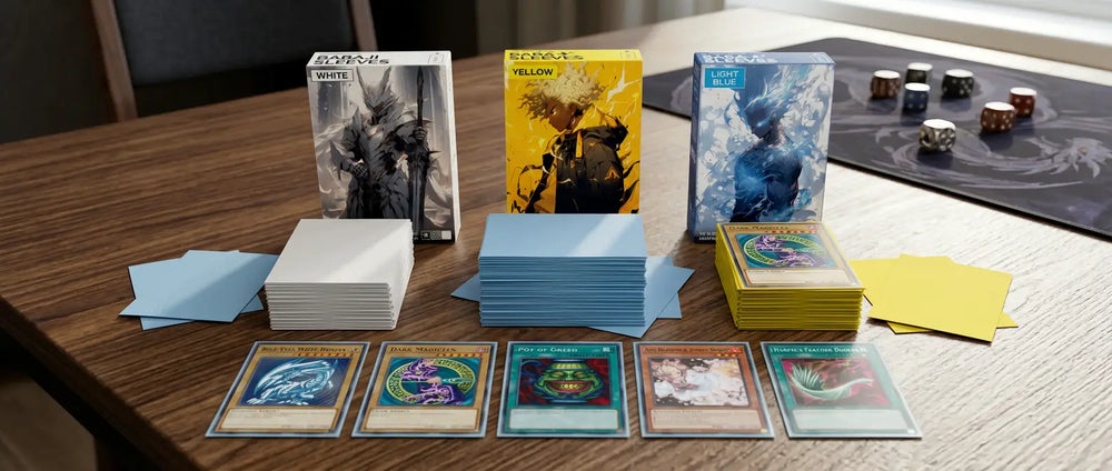 Yu-Gi-Oh Karten in blauen Baba Sleeves auf einer Turniermatte, bereit für die Deutsche Meisterschaft 2026 in Münster