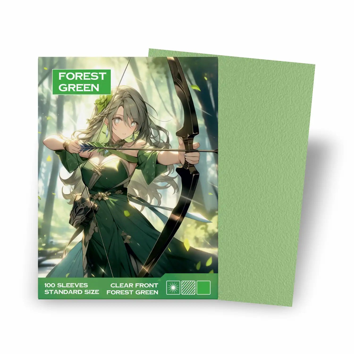 Kartenhüllen Standard Size grün 100 Stück, Verpackung vorne – Sammelkartenhüllen 66x91mm für Pokémon, Magic the Gathering, One Piece TCG