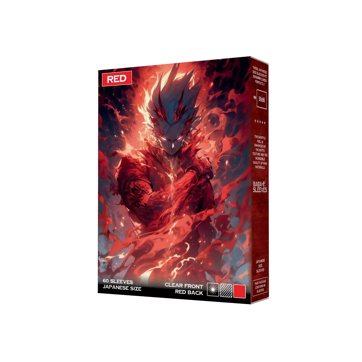Verpackung rote red Yu-Gi-Oh Kartenhüllen Japanese Size 60 Stück seitliche Frontansicht
