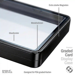 Detailansicht Slab Bumper Hartglas UV‑Schutz, Aluminium Metallrahmen mit Magnetverschluss, passgenaue Schutzhülle für PSA BGS CGC Standard Slabs