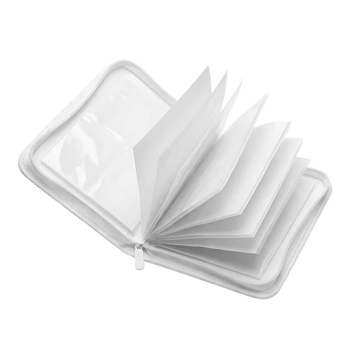 Weißer Mini Sammelkarten Ordner im Clean‑Look, PU‑Leder Binder mit komplett weißen Kartenhüllen, ideal für stylische TCG Sammlungen und Displays