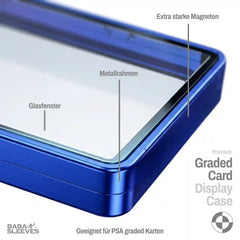Detailansicht Slab Bumper Hartglas UV‑Schutz, Aluminium Metallrahmen mit Magnetverschluss, passgenaue Schutzhülle für PSA BGS CGC Standard Slabs