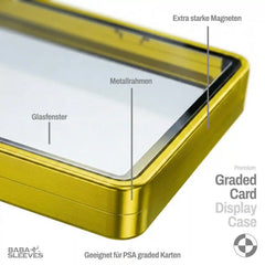 Detailansicht Slab Bumper Hartglas UV‑Schutz, Aluminium Metallrahmen mit Magnetverschluss, passgenaue Schutzhülle für PSA BGS CGC Standard Slabs