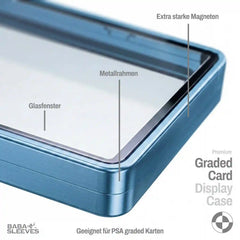 Detailansicht Slab Bumper Hartglas UV‑Schutz, Aluminium Metallrahmen mit Magnetverschluss, passgenaue Schutzhülle für PSA BGS CGC Standard Slabs