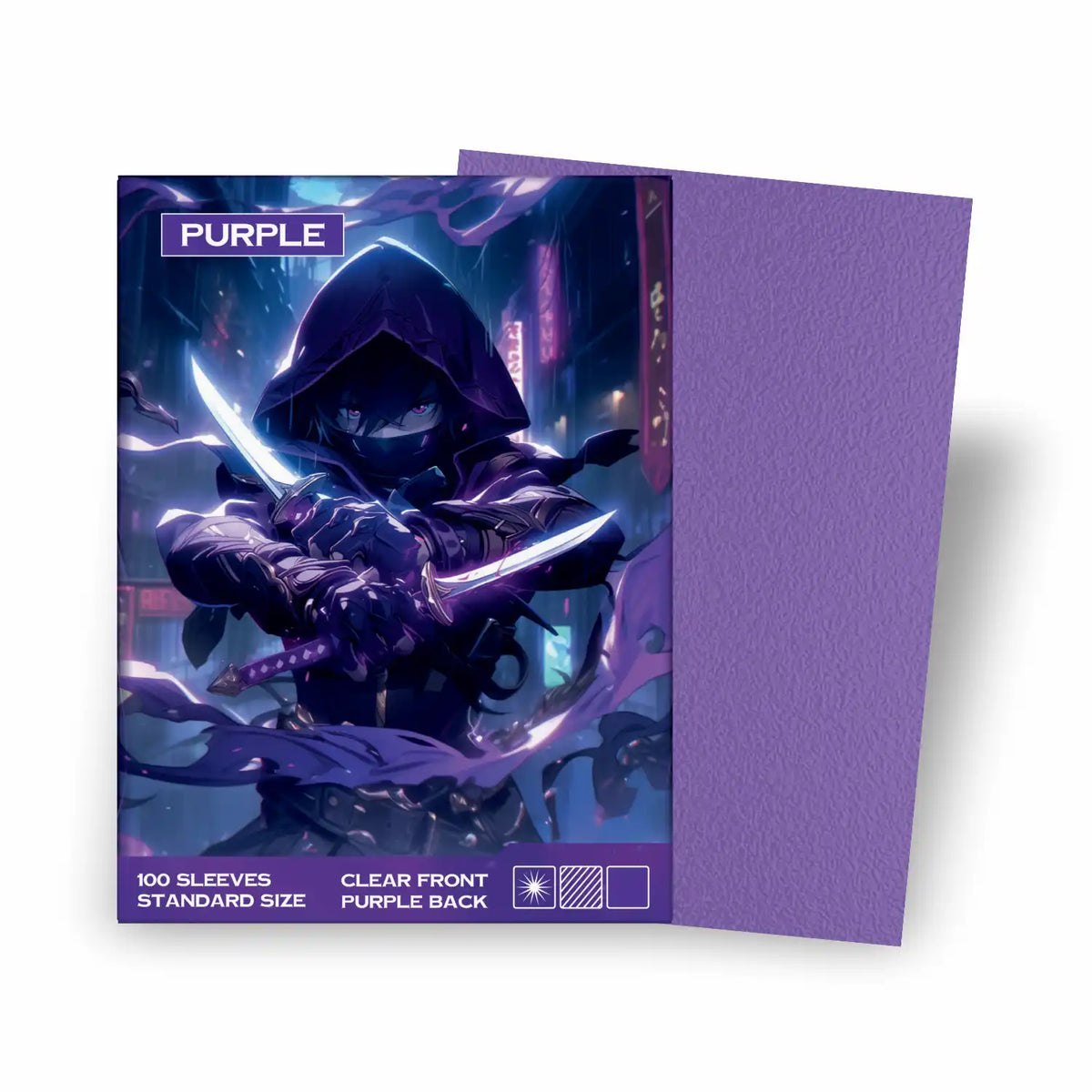 Kartenhüllen Standard Size lila  100 Stück, Verpackung vorne – Sammelkartenhüllen 66x91mm für Pokémon, Magic the Gathering, One Piece TCG