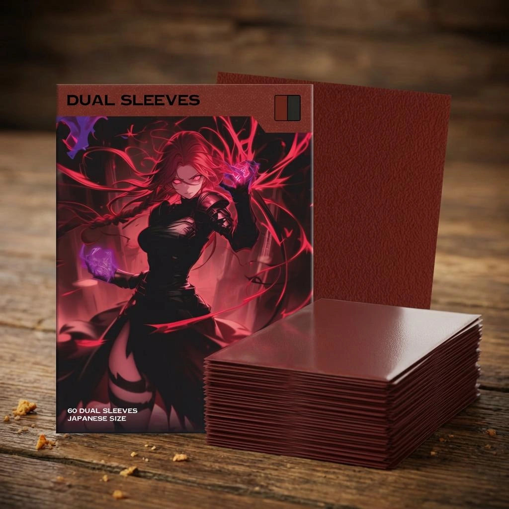 Detailfoto Yu-Gi-Oh! Dual Sleeves Rot Bordeaux – japanische Größe, schwarze Innenseite, matte Rückseite für optimales Shuffle-Feeling