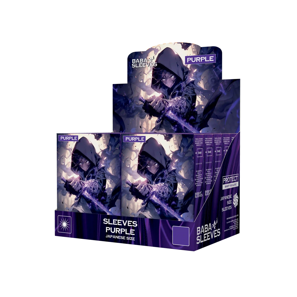 Display Box seitliche Ansicht lila purple Yu-Gi-Oh Sleeves Japanese Size Verkaufsaufsteller