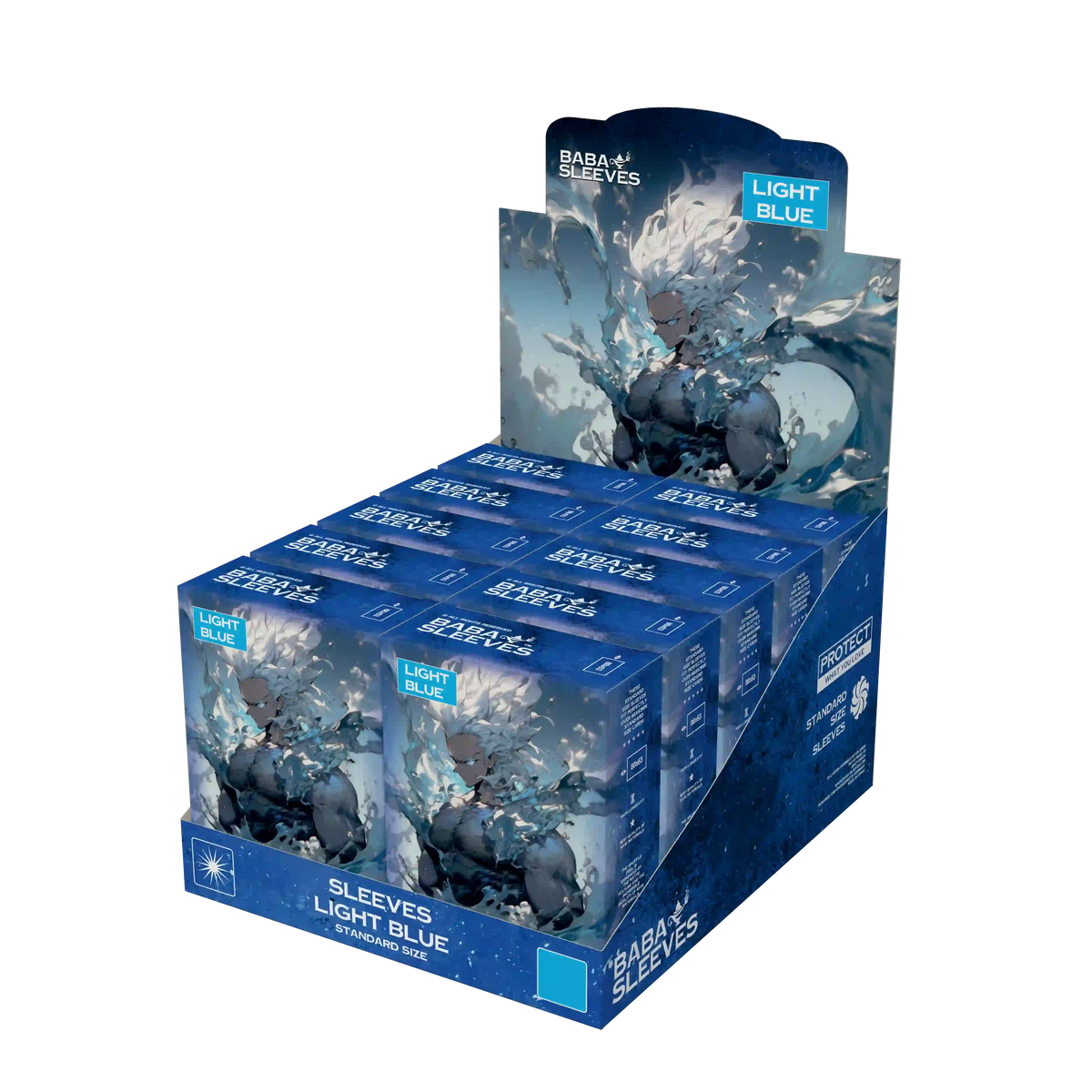 Display box  mit 10 Packungen light blue hell blau Kartenhüllen Standard Size, Großpackung Sammelkarten Sleeves 66x91mm für TCG Händler und Sammler