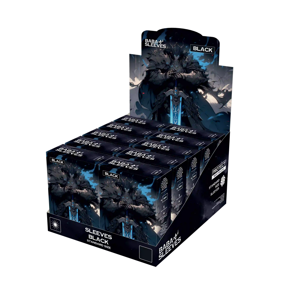 Display mit 10 Packungen schwarze Kartenhüllen Standard Size, Großpackung Sammelkarten Sleeves 66x91mm für TCG Händler und Sammler