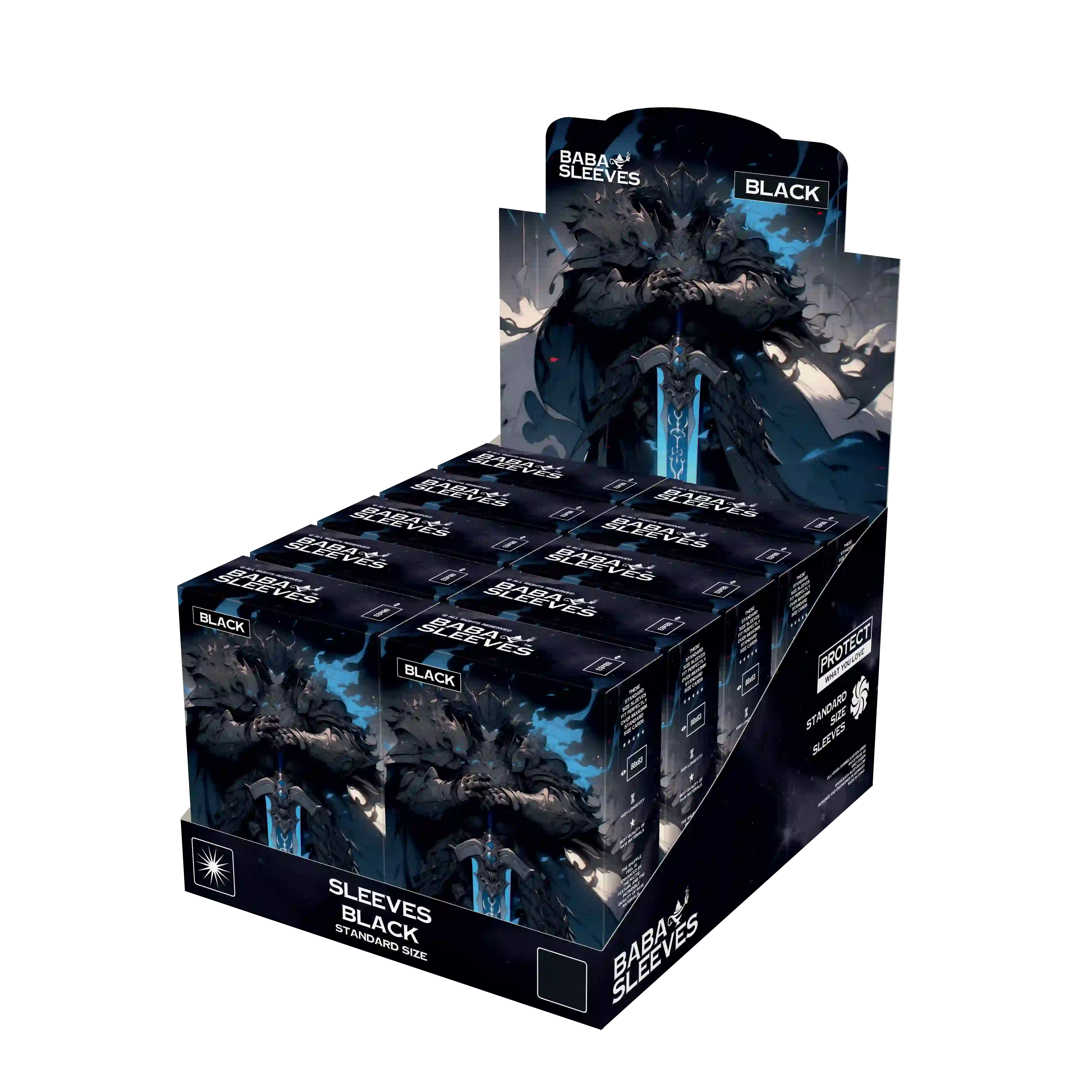 Display mit 10 Packungen schwarze Kartenhüllen Standard Size, Großpackung Sammelkarten Sleeves 66x91mm für TCG Händler und Sammler