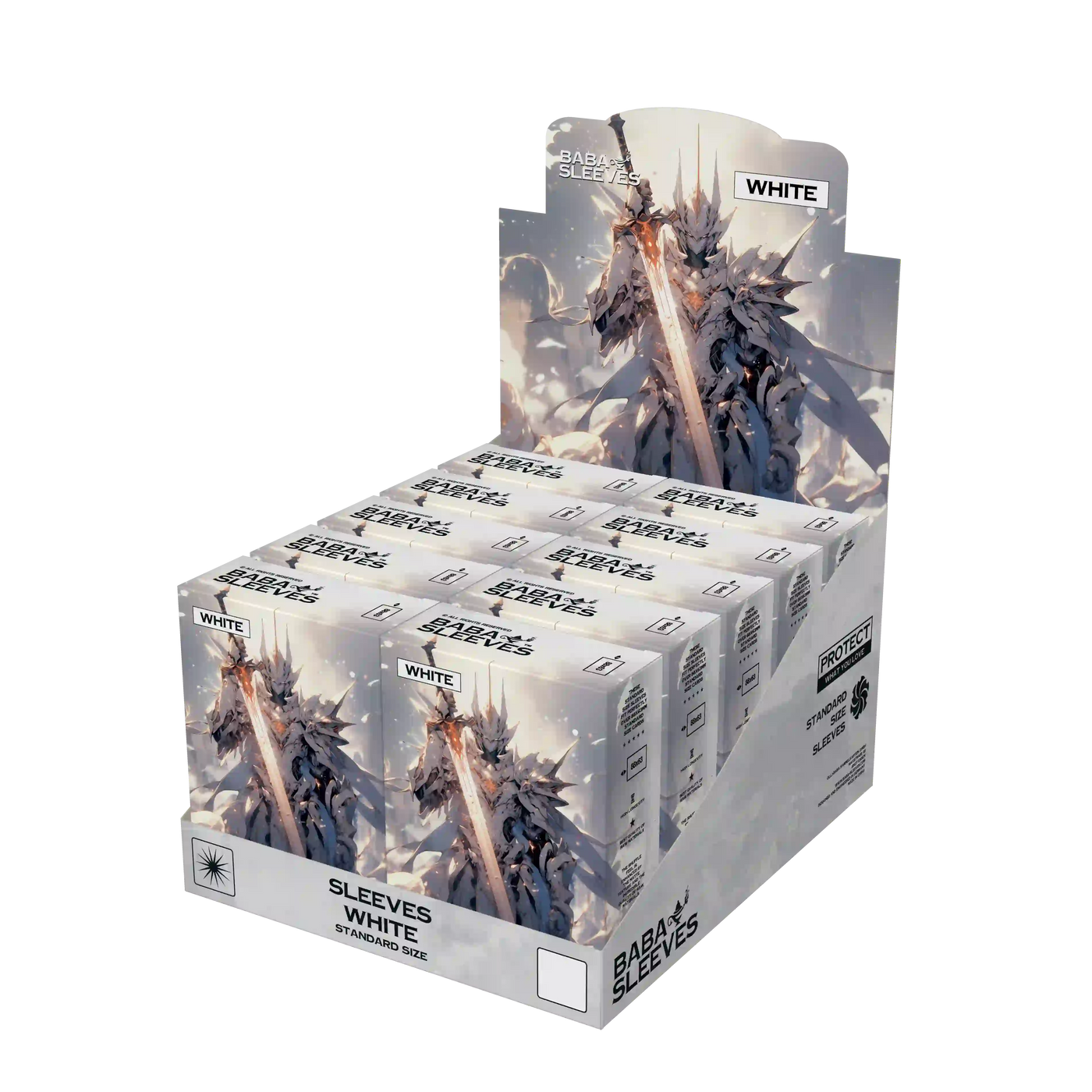 Display mit 10 Packungen weiss Kartenhüllen Standard Size, Großpackung Sammelkarten Sleeves 66x91mm für TCG Händler und Sammler