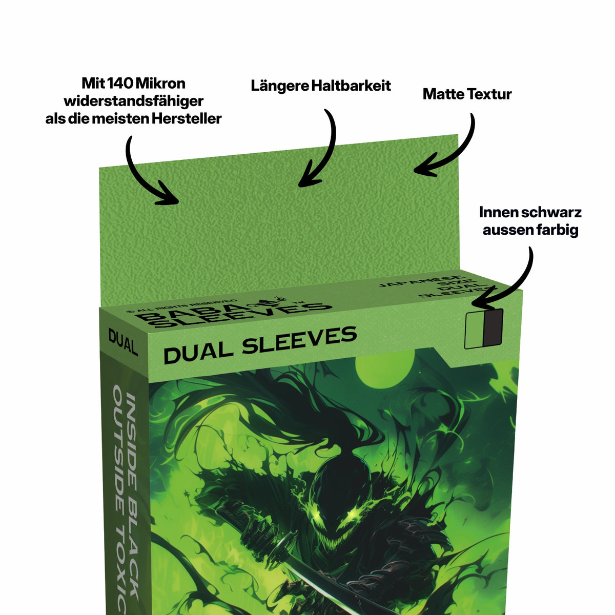 Grüne Yu-Gi-Oh! Dual Sleeves japanische Größe – 100% blickdicht, innen schwarz, Premium TCG Kartenhüllen für Turnierspieler