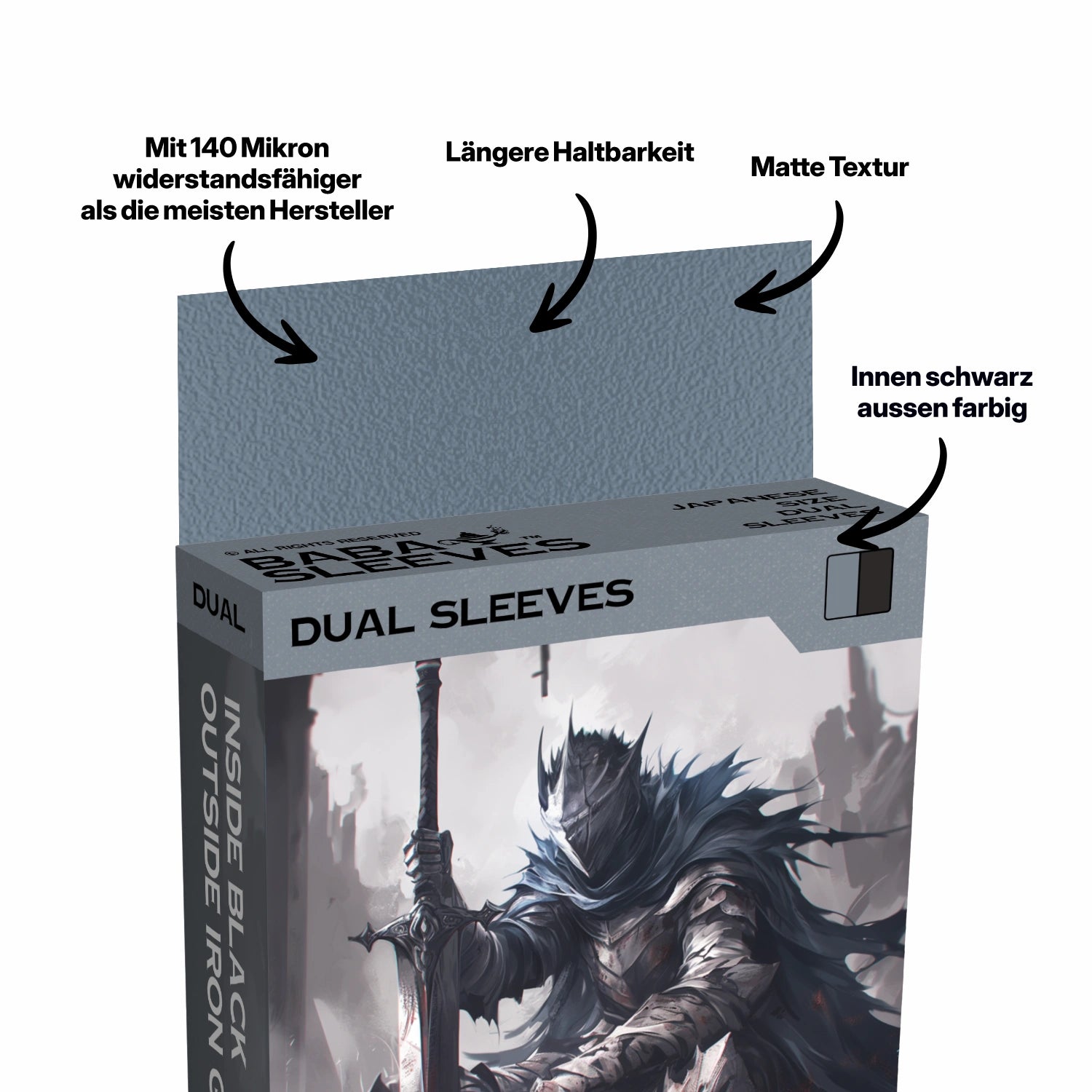 Graue Yu-Gi-Oh! Dual Sleeves japanische Größe – 100% blickdicht, innen schwarz, Premium TCG Kartenhüllen für Turnierspieler