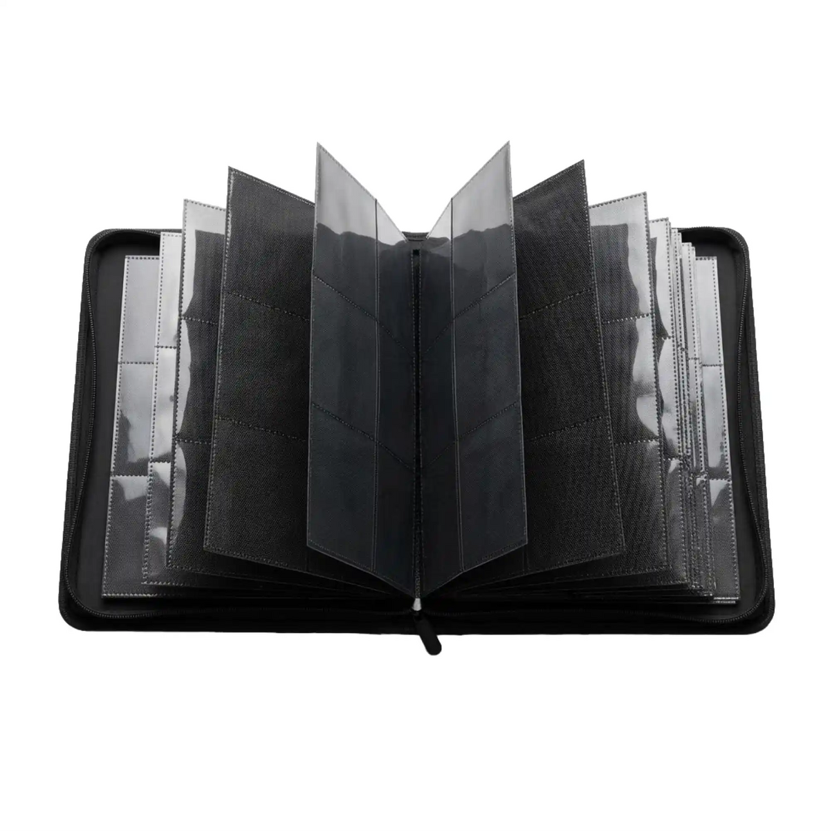 Großer schwarzer Kartenordner PU‑Leder neben Pokémon und Yu‑Gi‑Oh! Karten, perfekter Sammelkarten Binder als Geschenk für TCG Fans