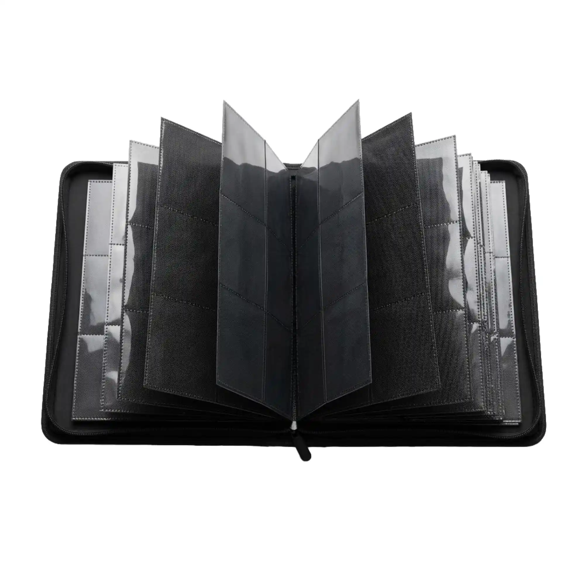 Großer schwarzer Kartenordner PU‑Leder neben Pokémon und Yu‑Gi‑Oh! Karten, perfekter Sammelkarten Binder als Geschenk für TCG Fans