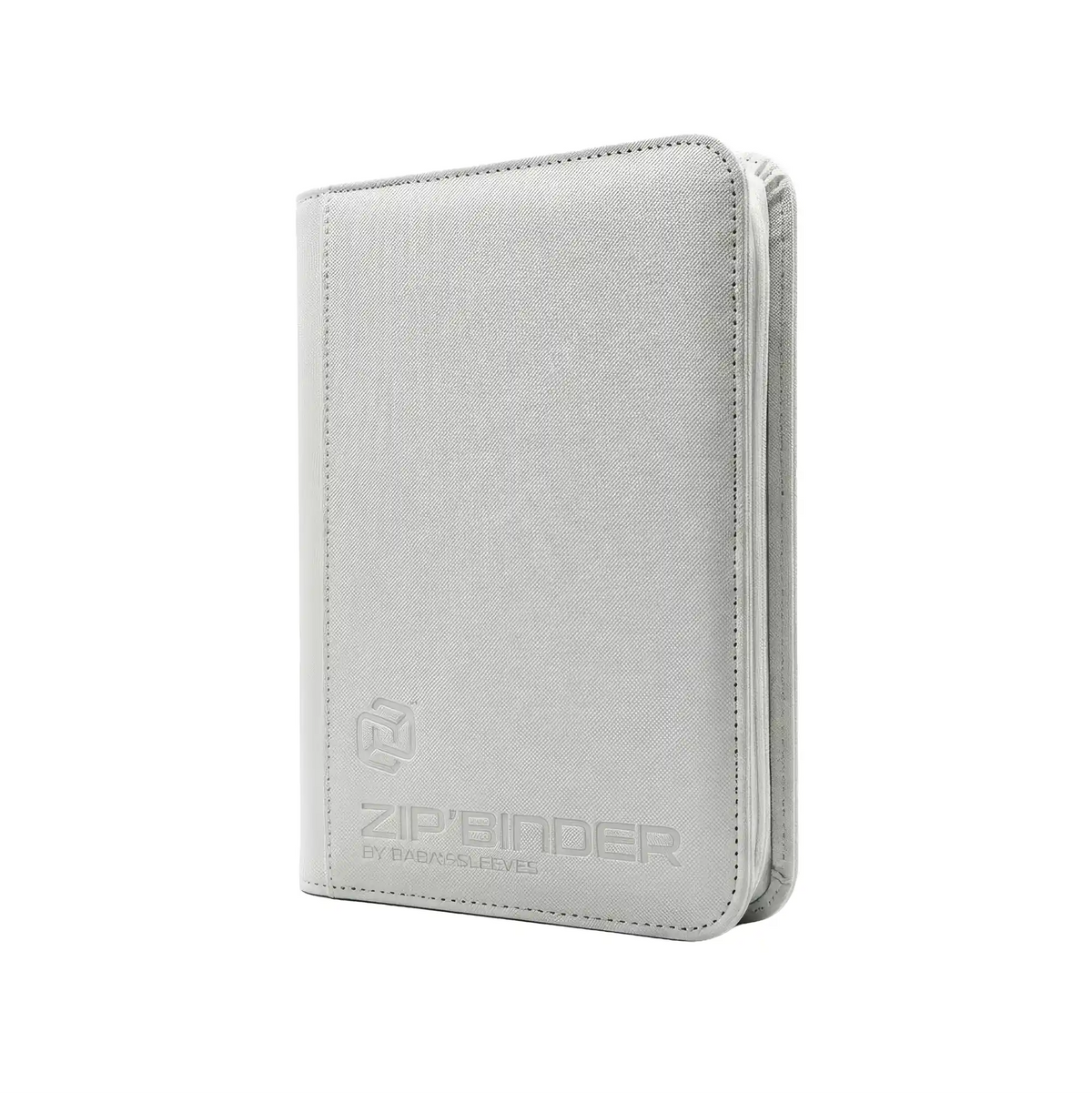 Großer weißer Toploader Binder aus PU‑Leder komplett weiß innen und außen, geöffnet mit eingesteckten Topladern und Trading Cards, Platz für 252 Karten