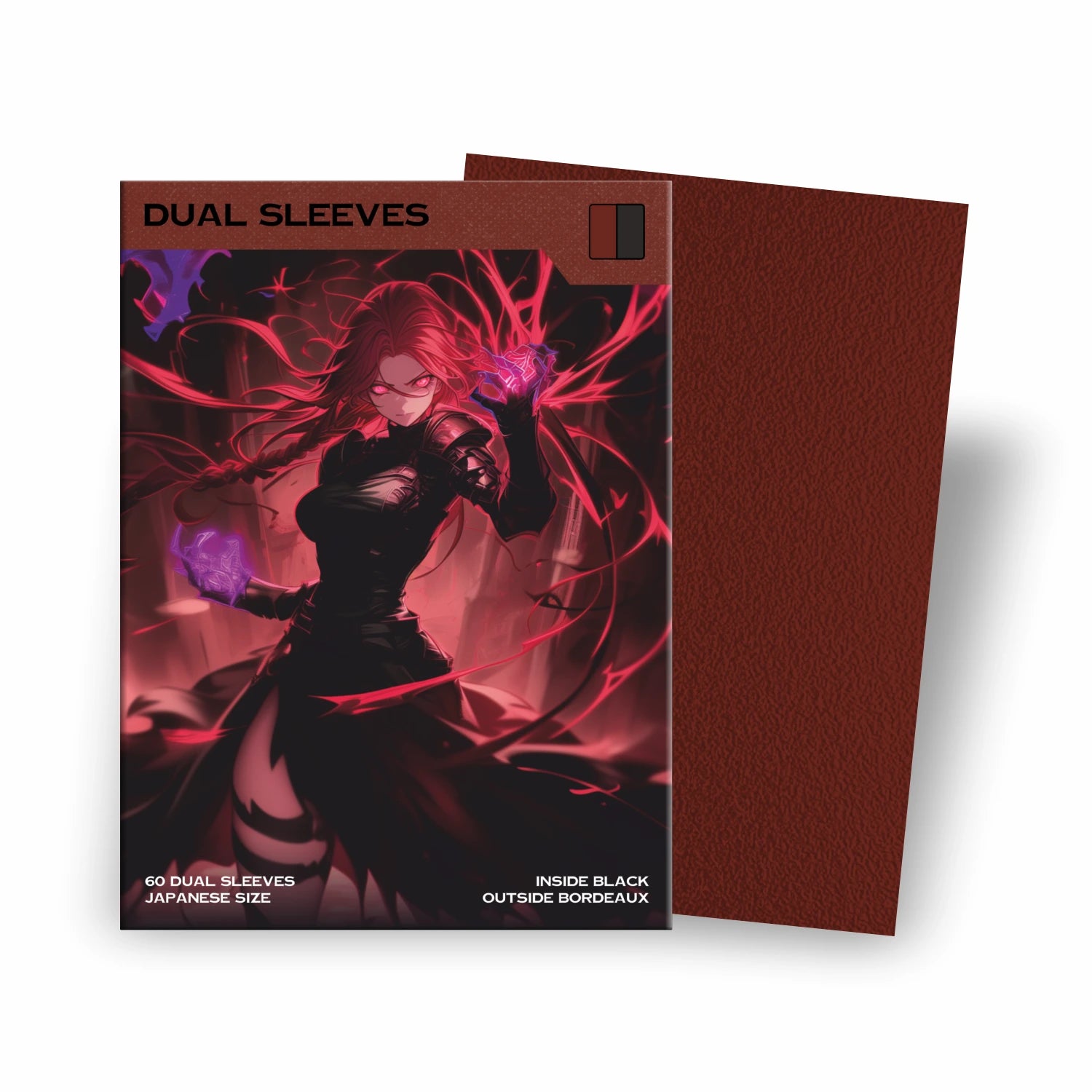Japanese Size Dual Sleeves Rot Bordeaux  für Yu-Gi-Oh! – matte, blickdichte Kartenhüllen mit schwarzer Innenseite, 100% turniersicher