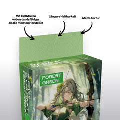 Nahansicht grüne Kartenhüllen Verpackung, Deck Protector Sleeves 100er Pack Standard Size für TCG Sammelkarten wie Pokémon und MTG