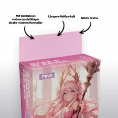 Nahansicht pinke Kartenhüllen Verpackung, Deck Protector Sleeves 100er Pack Standard Size für TCG Sammelkarten wie Pokémon und MTG