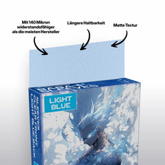  Nahaufnahme Verpackung und hell blaue Kartenhülle Japanese Size für Yu-Gi-Oh Sammelkarten