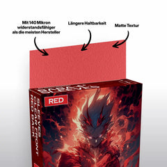 Nahaufnahme Verpackung und rote Kartenhülle Japanese Size für Yu-Gi-Oh Sammelkarten