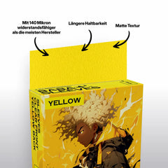 Nahaufnahme gelbe yellow Kartenhülle Japanese Size sleeve zeigt glatte matte Oberfläche
