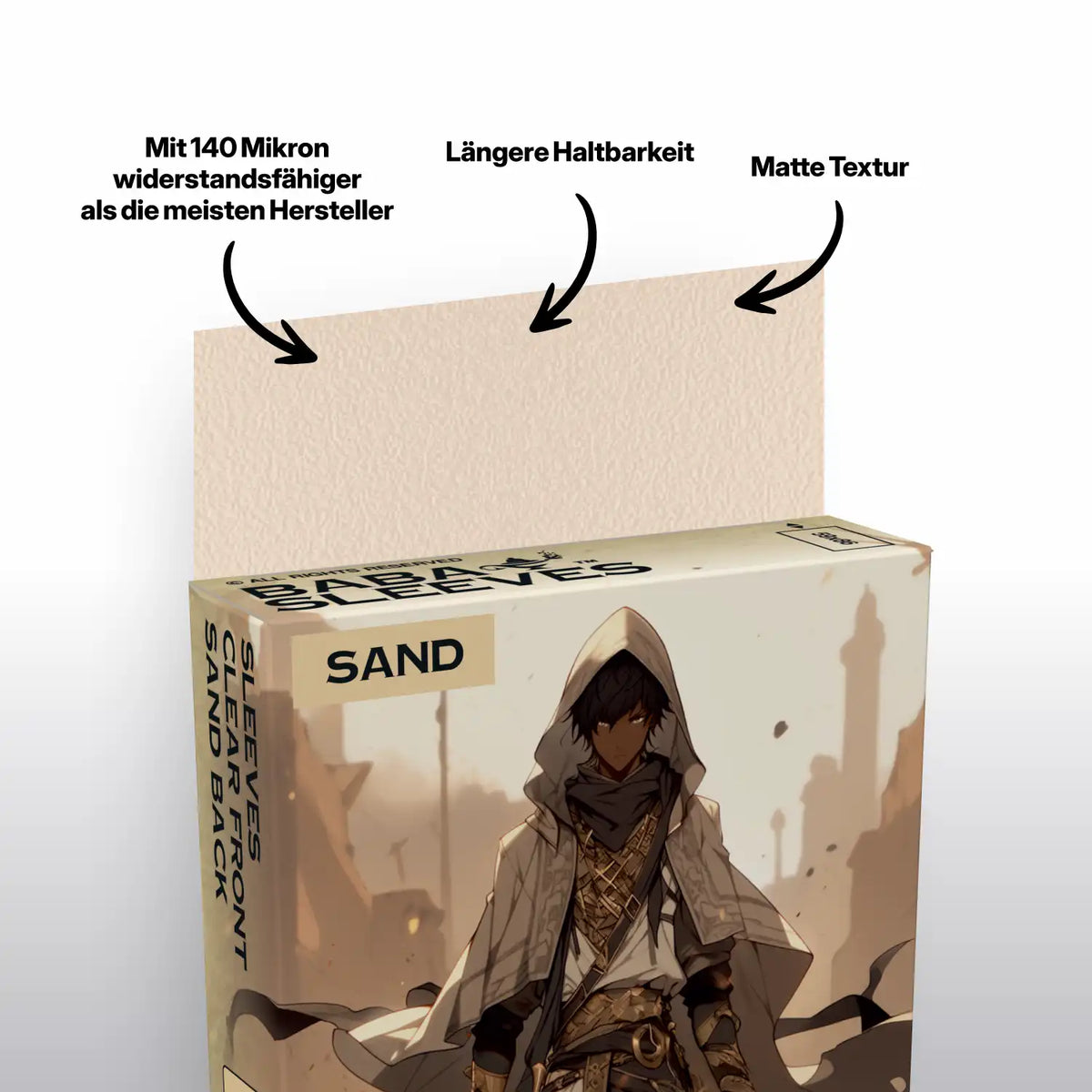  Nahaufnahme sandfarbene Kartenhülle Japanese Size Sand Beige zeigt glatte matte Oberfläche