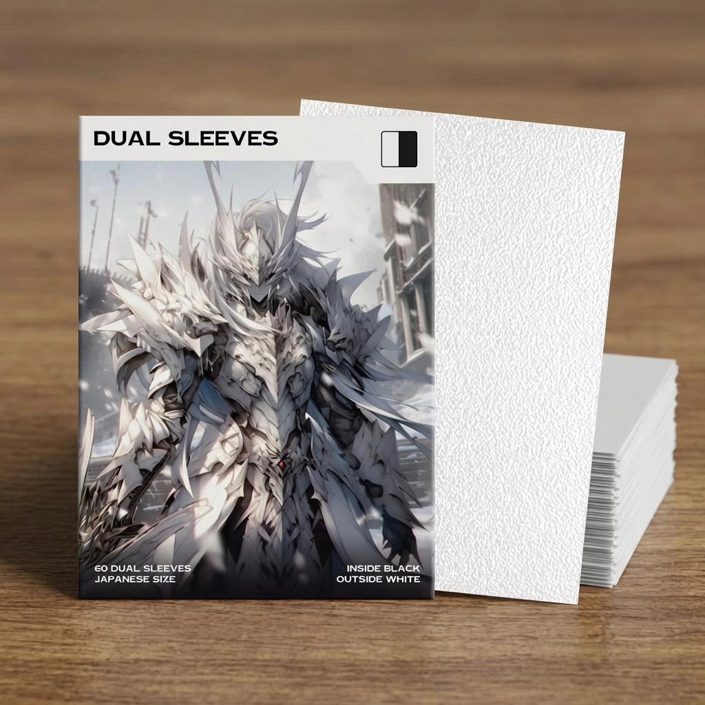 Nahaufnahme weiße Dual Sleeves Japanese Size – Yu-Gi-Oh! Kartenhüllen mit schwarzer Innenseite für maximalen Kartenschutz
