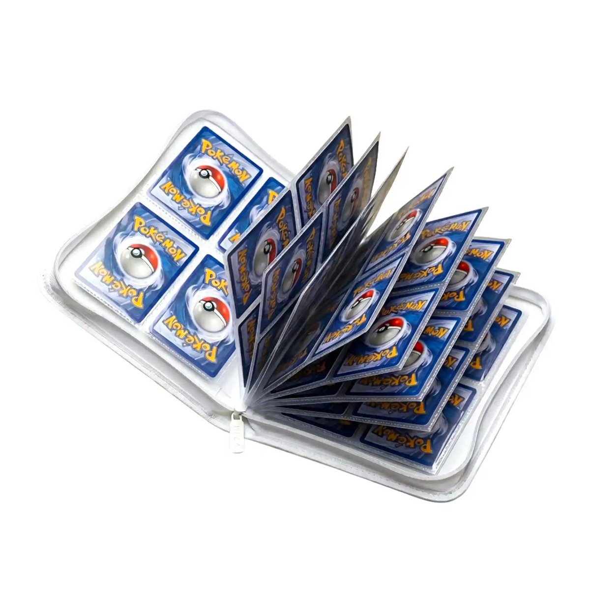 Offener Sammelkarten Binder in Weiß, alle Seiten und das Innenleben in Weiß, übersichtlich einsortierte Standardkarten, Platz für 160 Karten POKEMON KARTEN DRIN BINDER