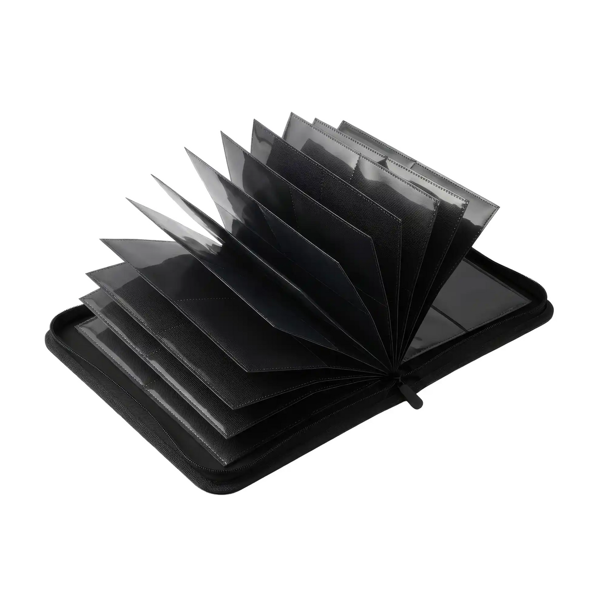 Offener Toploader Binder schwarz mit übersichtlich sortierten Karten in Topladern, perfekte Sammelmappe für Highlight Karten und Hits