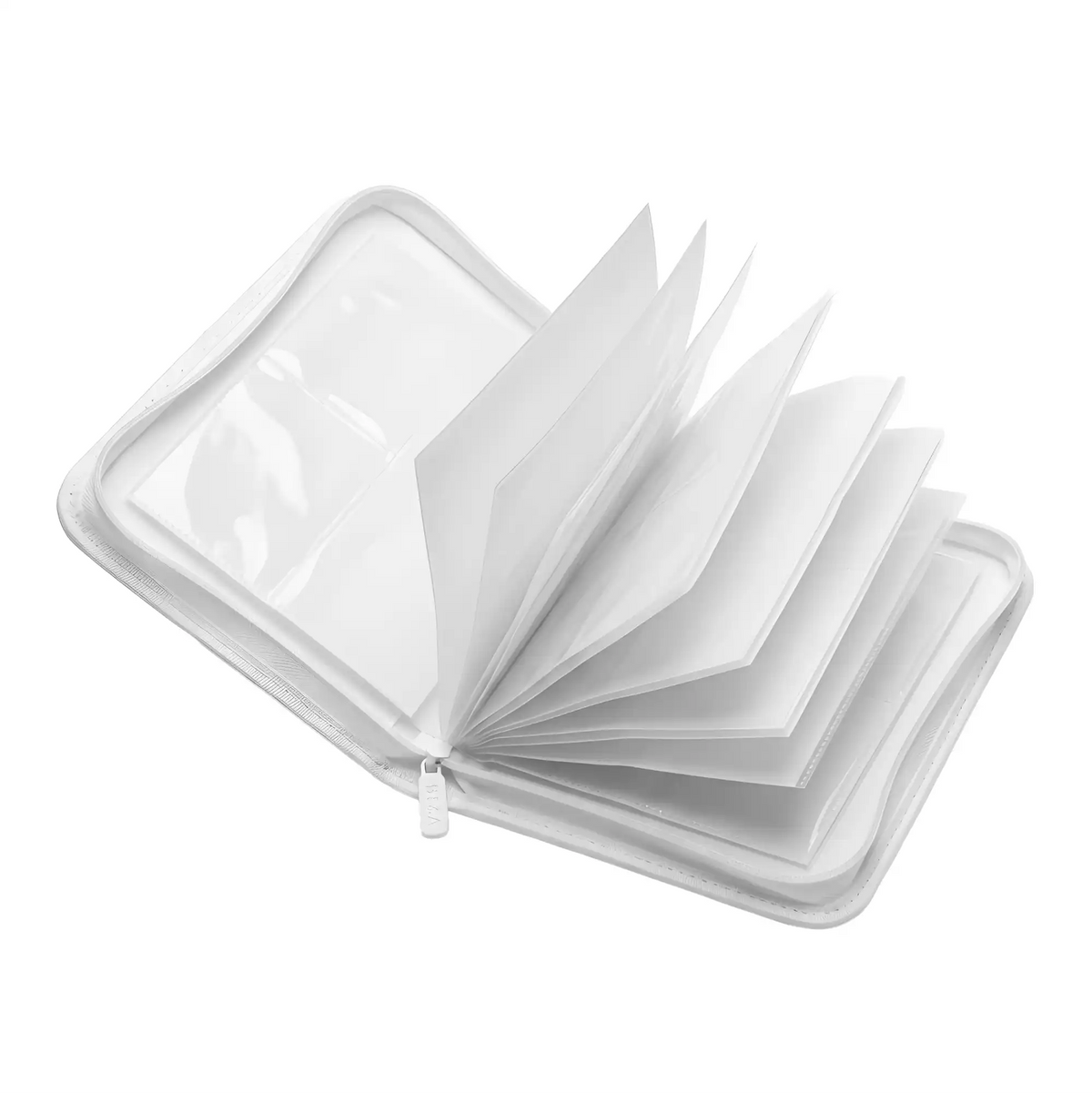 Offener Toploader Binder weiß mit weißen Seiten und übersichtlich sortierten Karten in Topladern, perfekte Sammelmappe für Highlight Karten im Clean‑Design