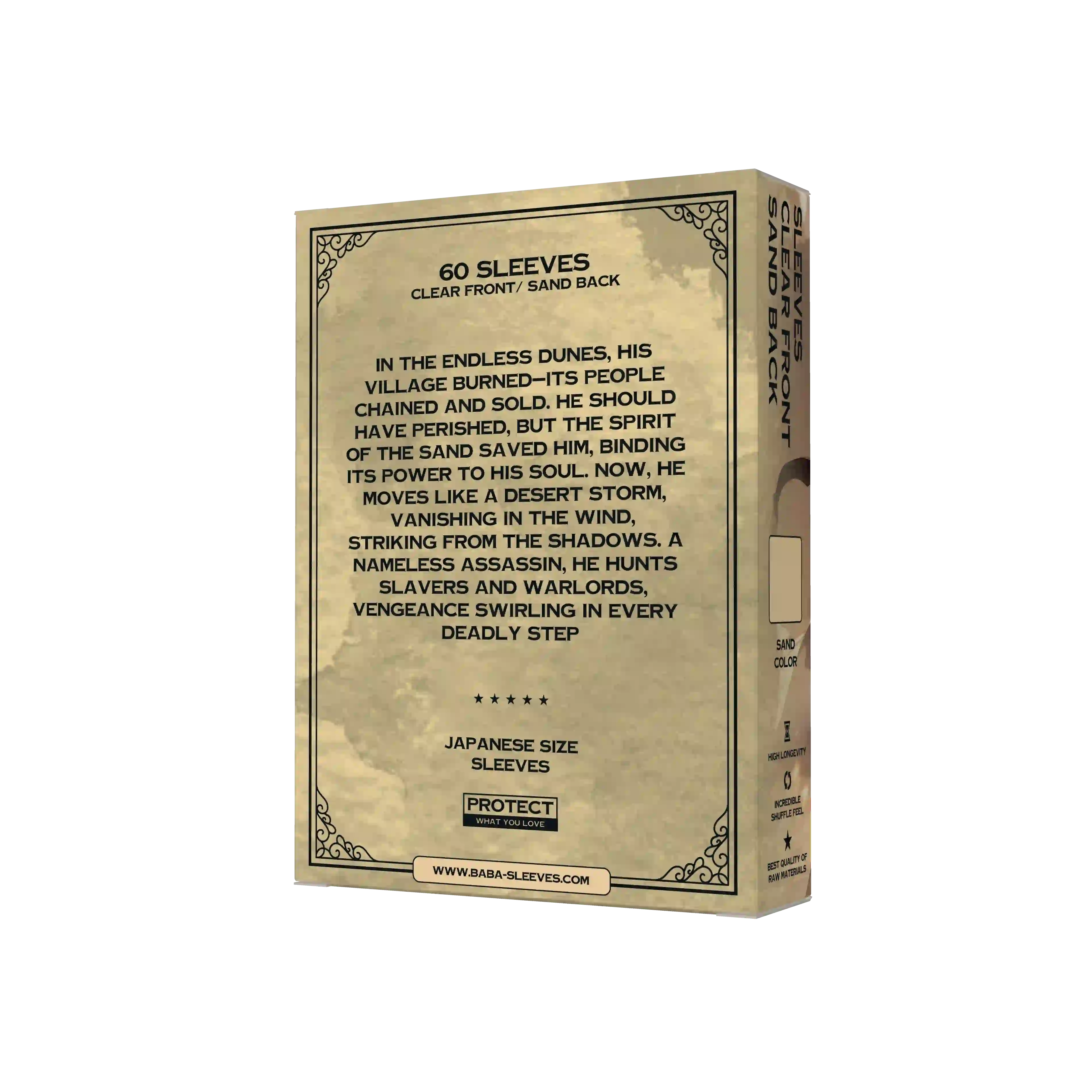 Rückseite der Verpackung sandfarbene Yu-Gi-Oh Sleeves 60 Stück Japanese Size mit Produktinfo