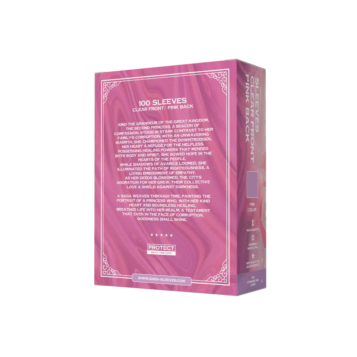 Rückseite pinke Kartenhüllen Verpackung, blickdichte Standard Size Sleeves 100 Stück für Sammelkartenspiele wie Magic the Gathering und Pokémon