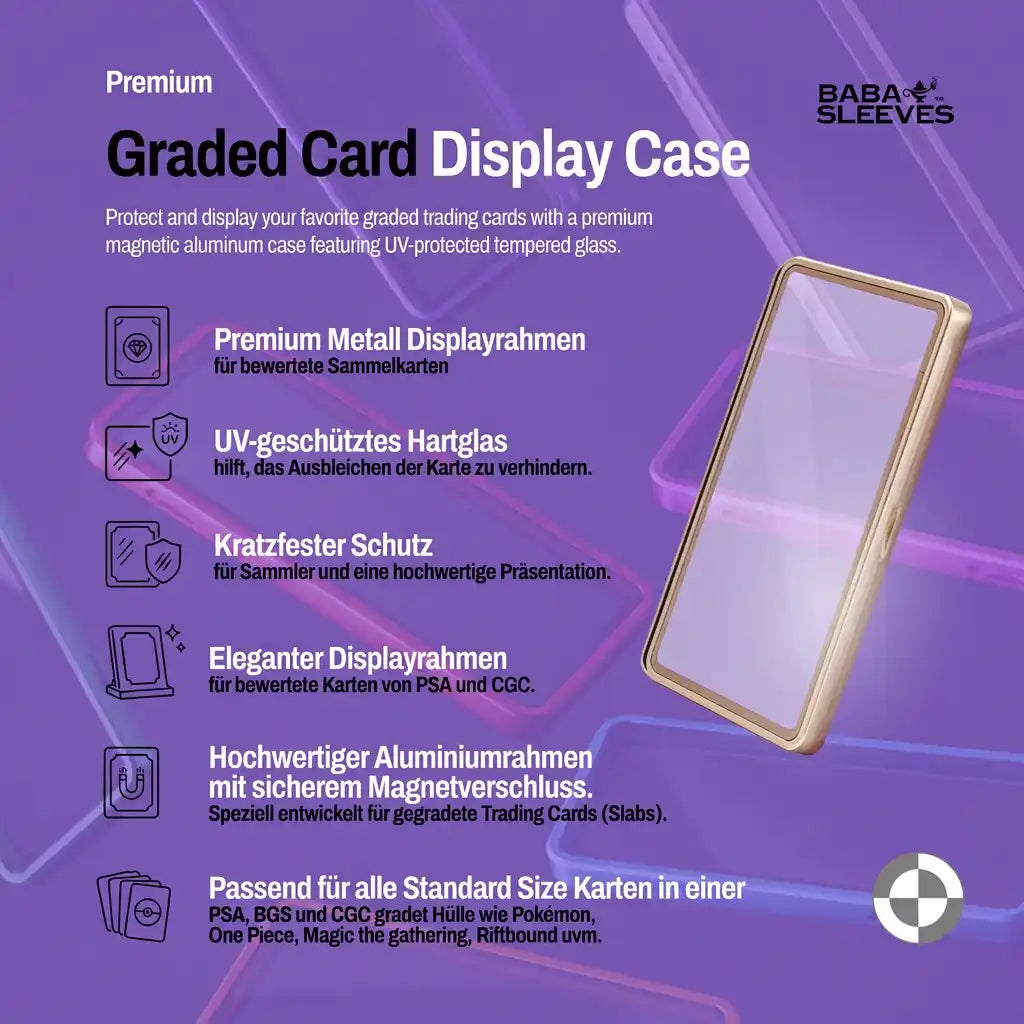 Graded Card Slab Bumper für PSA & CGC – Aluminium Metall Hartglas UV‑Schutz Hülle Hellblau | Yu-Gi-Oh!, Pokémon, One Piece, Magic the Gathering